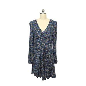 Boden Dress Womens 10 Long‎ Navy Floral V-Neck Long Sleeve Fit & Flare Ecovero